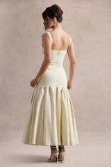 Parida | Cream Poplin Drop-Waist Midi Dress With Peplum Hem